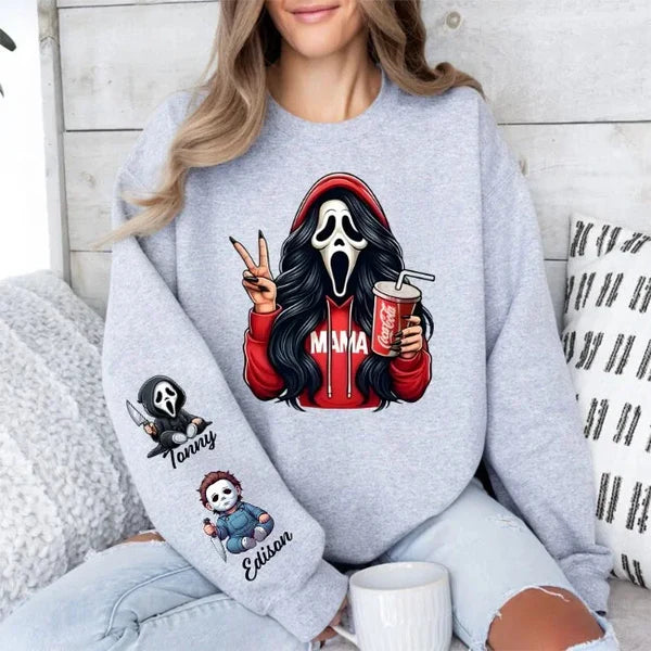 Custom Halloween MAMA Sweatshirt with Kid's Names/Pet's Names on the Sleeve