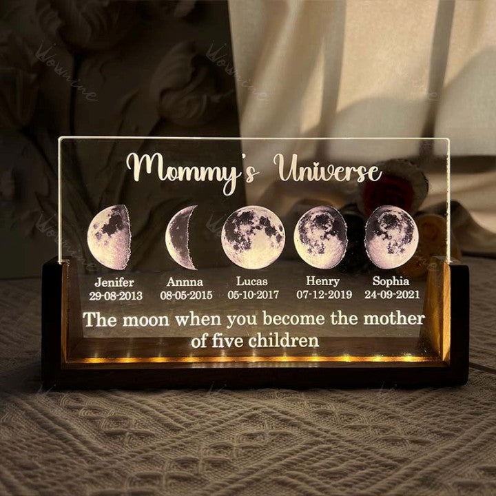U Led light frame with custom text and date - mom's universe gift for mom