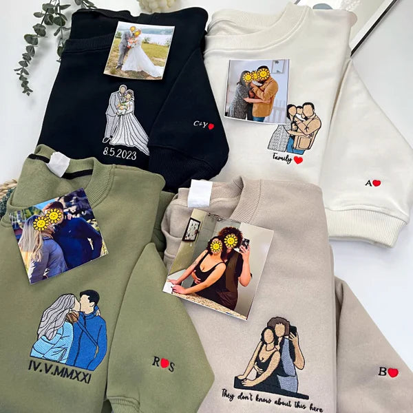 Custom Embroidered Photo Portrait Sweatshirt For papà,papá,pai
