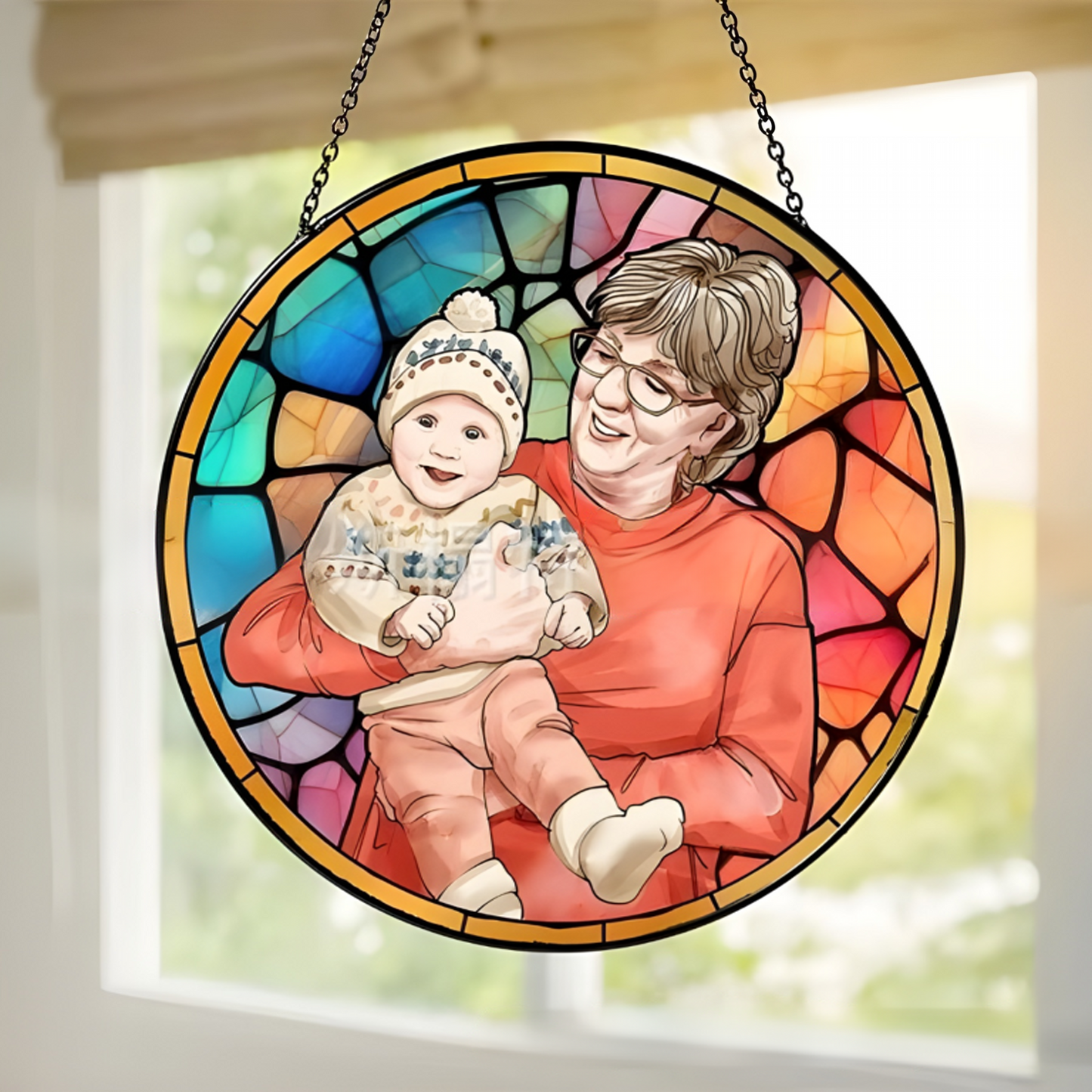 Stained Glass Suncatcher Glass Diamond Textured Water Ripple Suncatcher Home Decor, Christmas and Birthday Gifts for Mom, Grandma and Friends