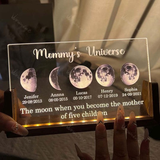 U Led light frame with custom text and date - mom's universe gift for mom
