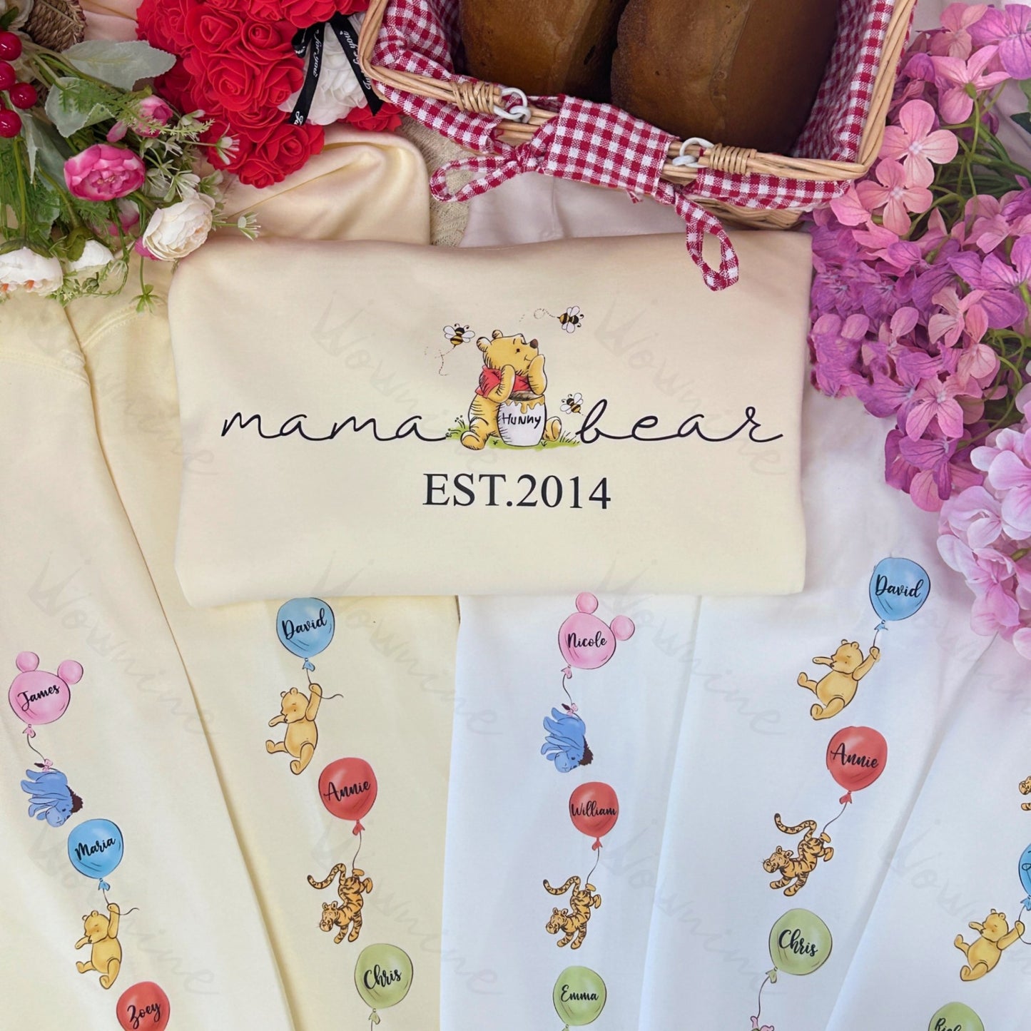Custom Mama Bear Sweatshirt/Hoodie/Crewneck, Mama Est with Kid Name on Sleeve Sweatshirt