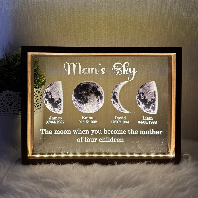 Led light frame with custom text and date - mom's universe