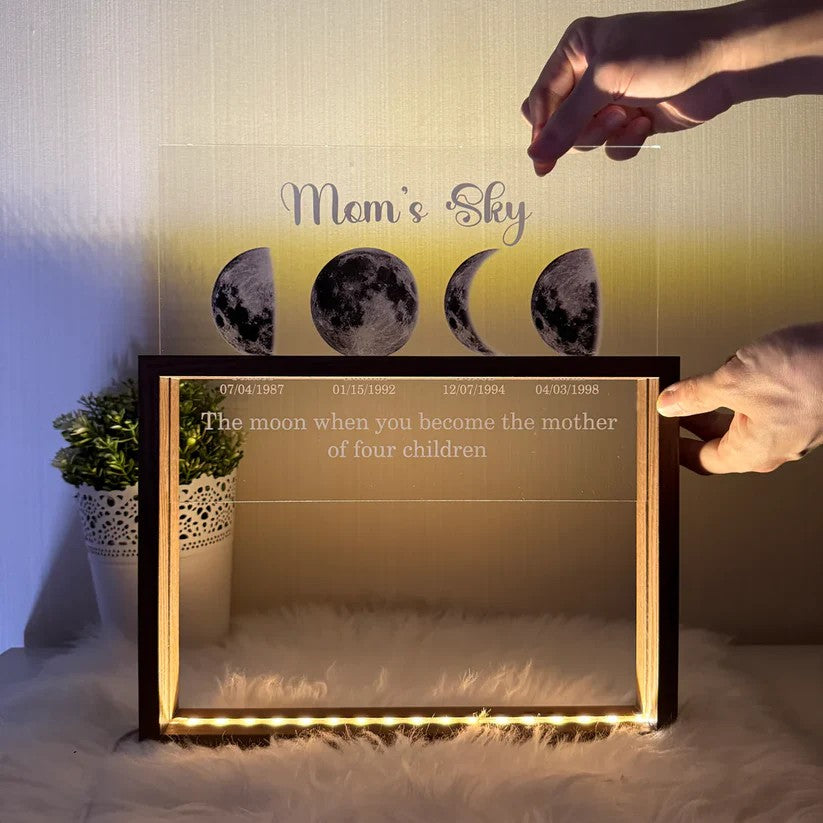 Led light frame with custom text and date - mom's universe