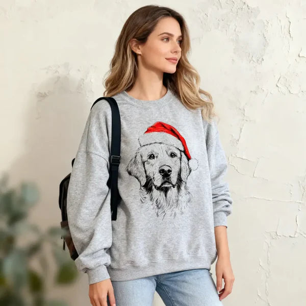 Custom Pet Christmas Sweatshirt Personalized Dog Cat Santa Hat Graphic Crewneck