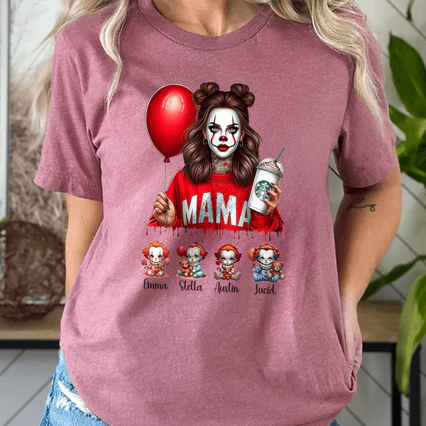 Personalized Halloween Horror Mama Movie Sweatshirt, Mama Shirt With Kids Name, Spooky Season Halloween