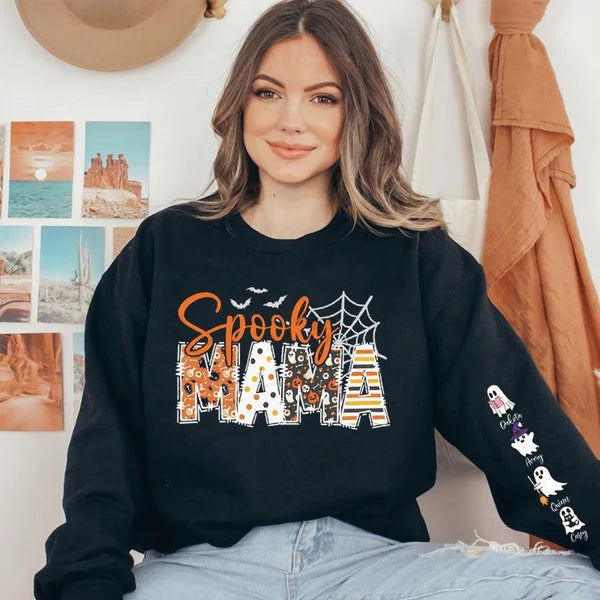 Halloween Mama Wears Her Ghost Kids on Her Sleeve Custom Sweatshirt