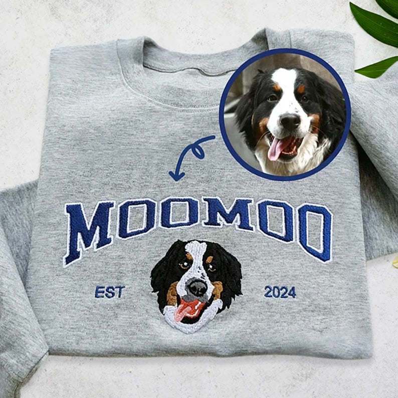 Custom Full Color Embroidered Sweatshirt/T-shirt/Hoodie With Pet Portrait