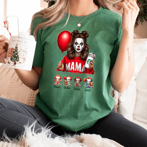 Personalized Halloween Horror Mama Movie Sweatshirt, Mama Shirt With Kids Name, Spooky Season Halloween