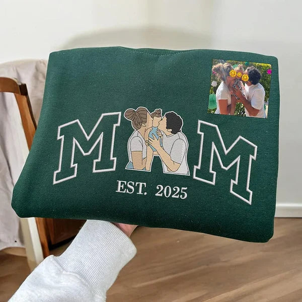 Mama,Mom T-shirt with Photo, Custom Embroidered Sweatshirt Mama and Kids Portrait