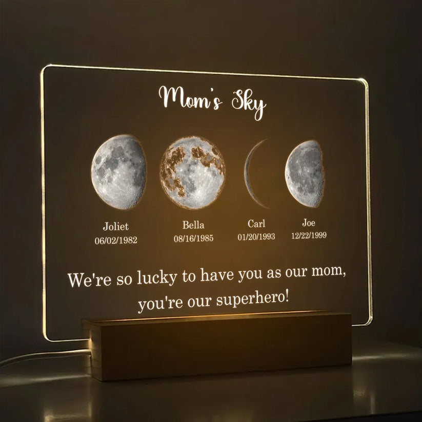 Led light frame with custom text and date - mom's universe