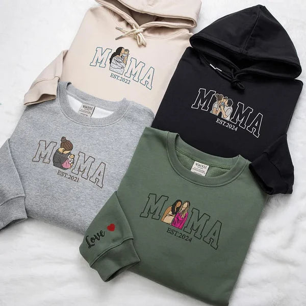 Mama,Mom T-shirt with Photo, Custom Embroidered Sweatshirt Mama and Kids Portrait