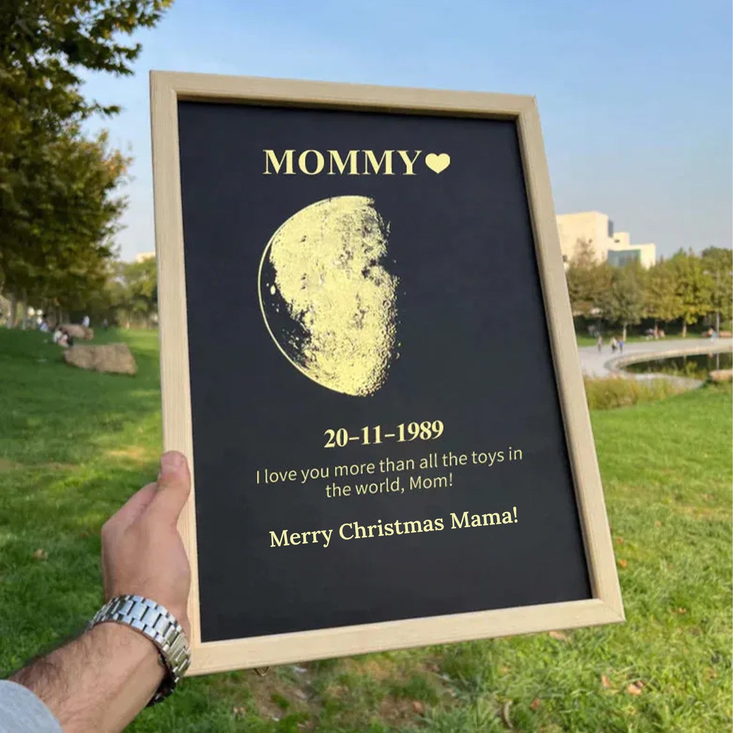 Custom Moon Phase Frame With Text & Date- Commemorative Gift Enter the date and we'll find out for you what it's like to live on the moon.