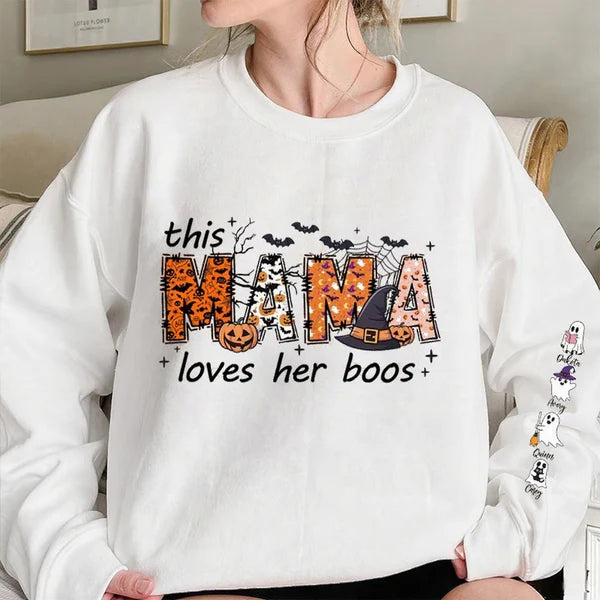 Halloween Mama Wears Her Ghost Kids on Her Sleeve Custom Sweatshirt