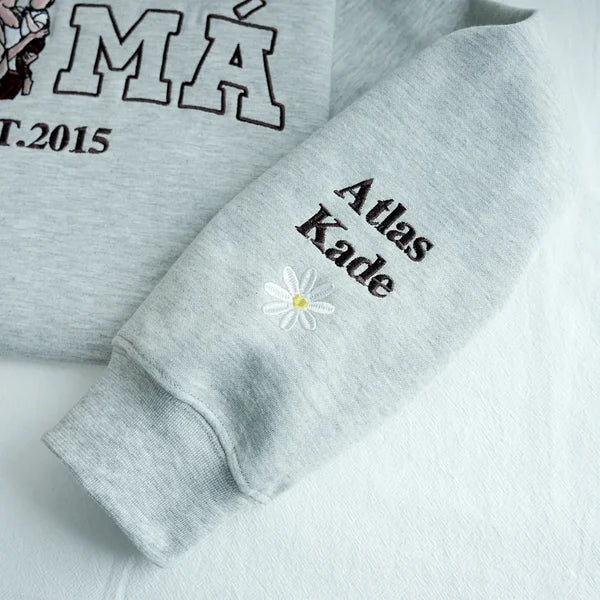 Mama,Mom T-shirt with Photo, Custom Embroidered Sweatshirt Mama and Kids Portrait
