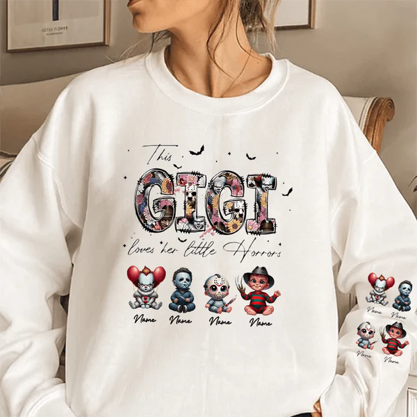 Personalized This Mama Loves Her Little Horrors Sweatshirt, Mama Shirt With Kids Name, Spooky Season Halloween