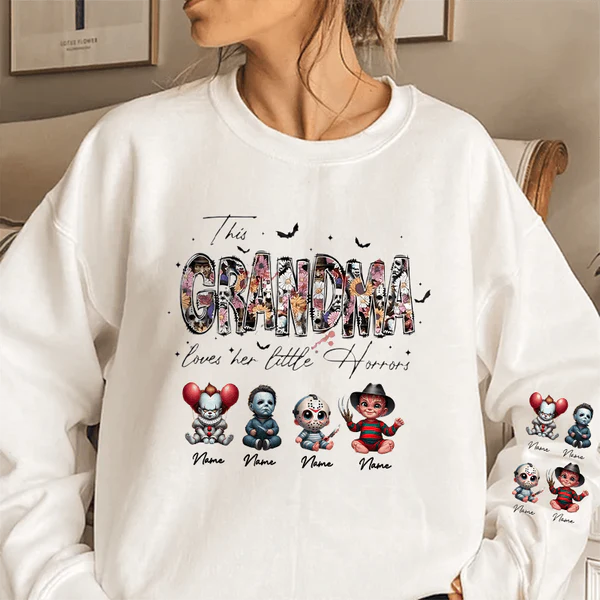 Personalized This Mama Loves Her Little Horrors Sweatshirt, Mama Shirt With Kids Name, Spooky Season Halloween
