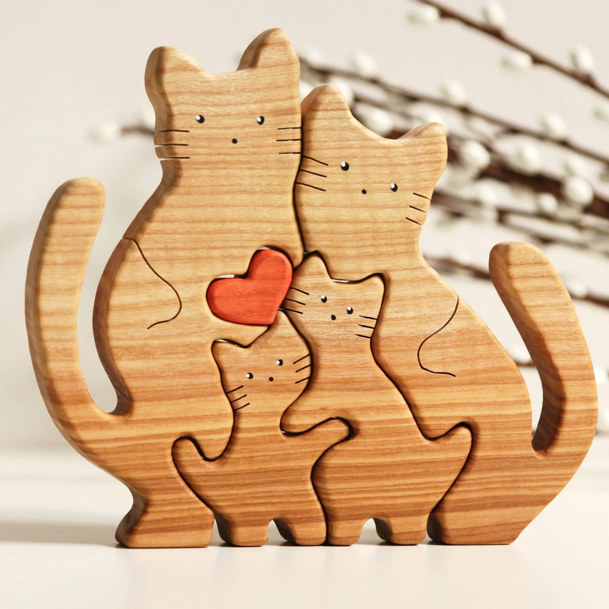 Wooden cat family puzzle