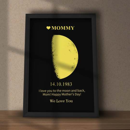 Custom Moon Phase Frame With Text & Date- Commemorative Gift Enter the date and we'll find out for you what it's like to live on the moon.