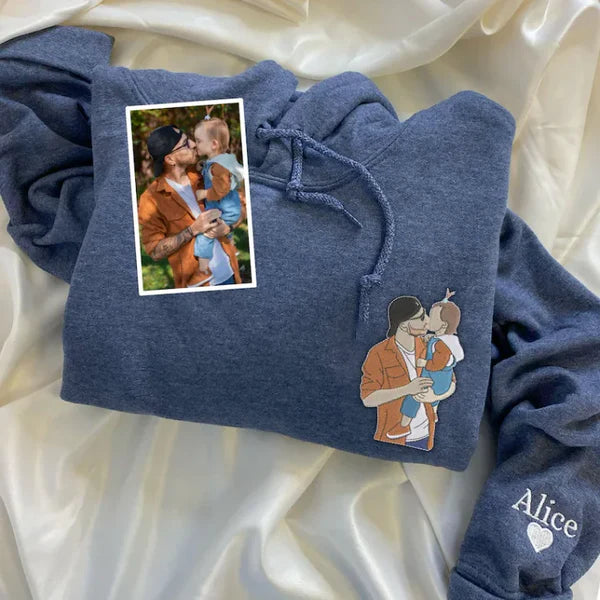 Custom Embroidered Photo Portrait Sweatshirt For papà,papá,pai