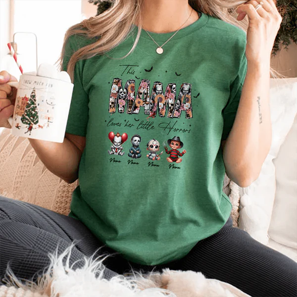 Personalized This Mama Loves Her Little Horrors Sweatshirt, Mama Shirt With Kids Name, Spooky Season Halloween