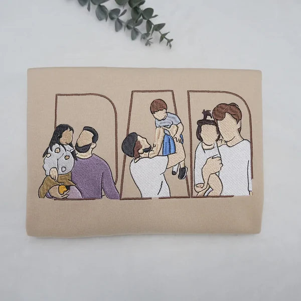 Custom Photo Portrait Embroidery Sweatshirt/T-shirt, Gift For Dad/Mom/Family