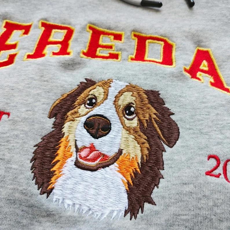 Custom Full Color Embroidered Sweatshirt/T-shirt/Hoodie With Pet Portrait
