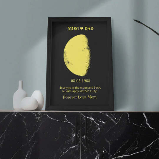 Custom Moon Phase Frame With Text & Date- Commemorative Gift Enter the date and we'll find out for you what it's like to live on the moon.