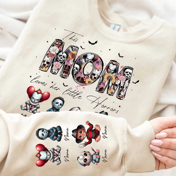 Personalized This Mama Loves Her Little Horrors Sweatshirt, Mama Shirt With Kids Name, Spooky Season Halloween