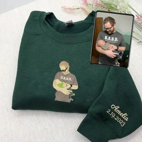 Custom Embroidered Photo Portrait Sweatshirt For papà,papá,pai