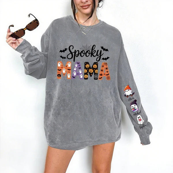 Halloween Mama Wears Her Ghost Kids on Her Sleeve Custom Sweatshirt
