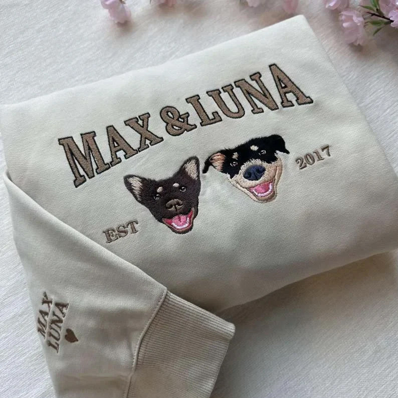 Custom Full Color Embroidered Sweatshirt/T-shirt/Hoodie With Pet Portrait