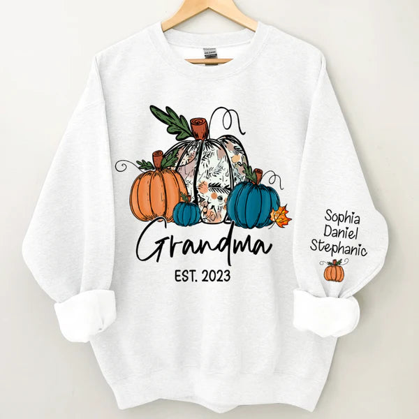 Fall Pumpkin Grandma Est Year And Kids Sweatshirt