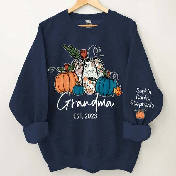 Fall Pumpkin Grandma Est Year And Kids Sweatshirt