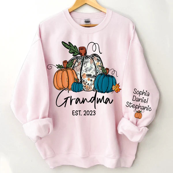 Fall Pumpkin Grandma Est Year And Kids Sweatshirt