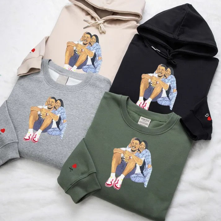 Custom Couple's Colorful Embroidered Hoodies - Valentine's Day Gift