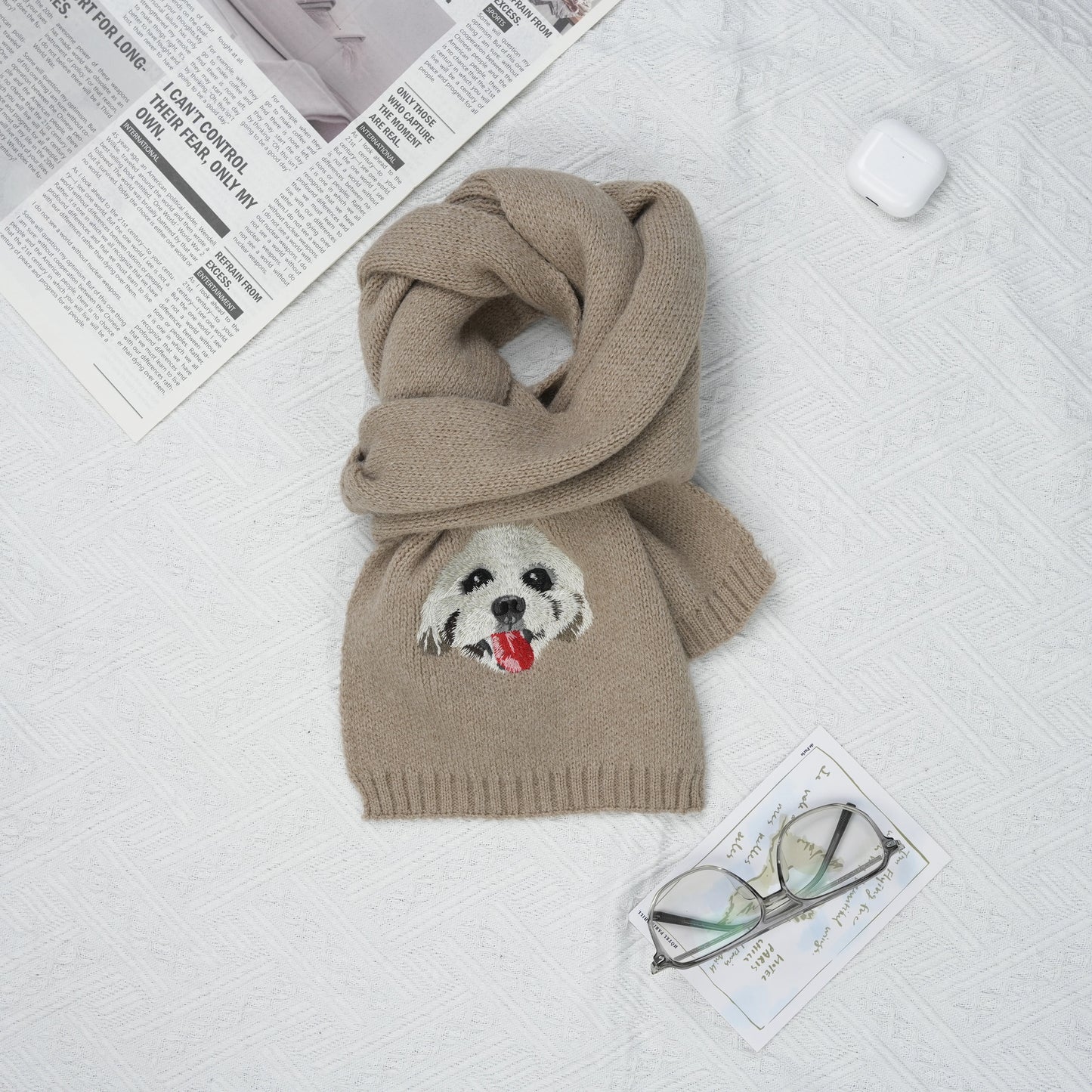 Customized Pet Embroidery Pattern Winter Scarf