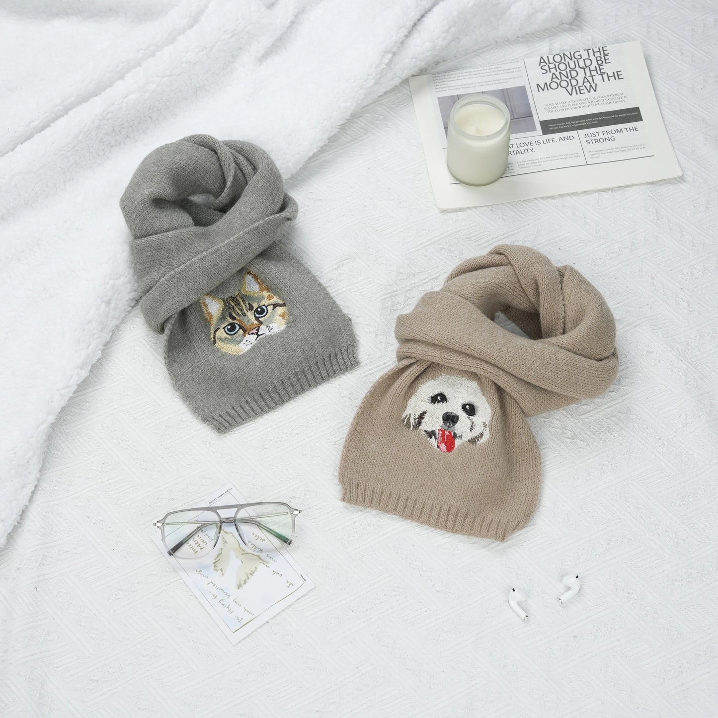 Customized Pet Embroidery Pattern Winter Scarf