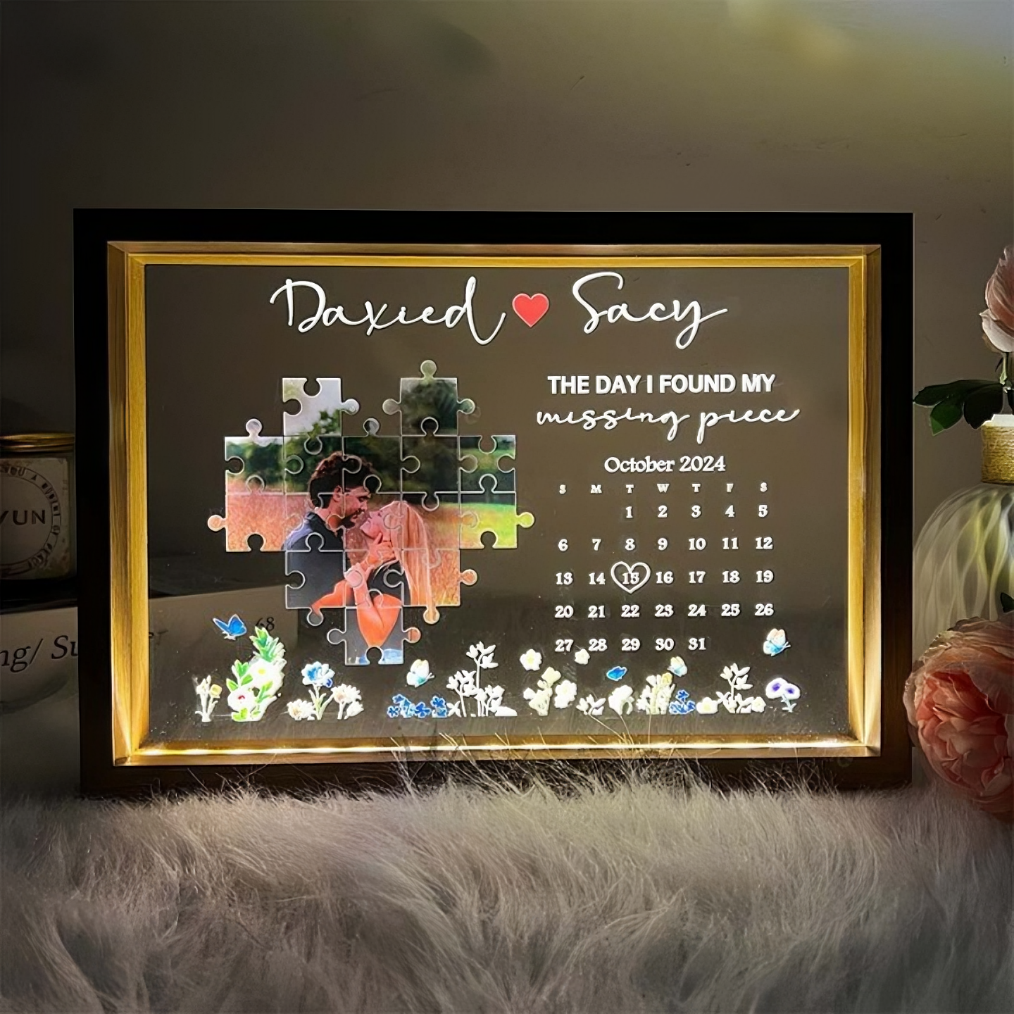 Light Frame Personalized Gift For Couples With Custom Photo And Words