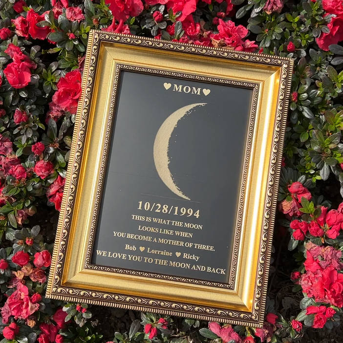 Custom Moon Phase Frame With Text & Date- Commemorative Gift Enter the date and we'll find out for you what it's like to live on the moon.