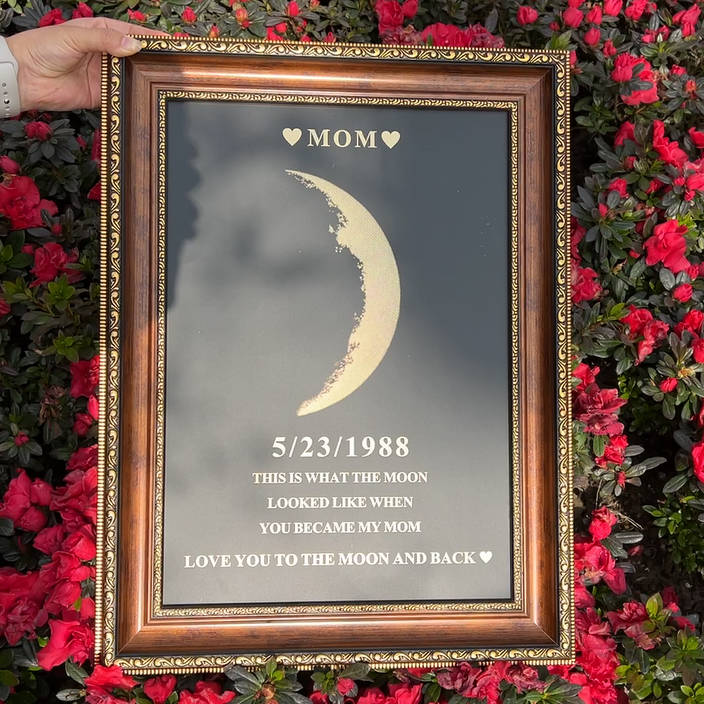 Custom Moon Phase Frame With Text & Date- Commemorative Gift Enter the date and we'll find out for you what it's like to live on the moon.