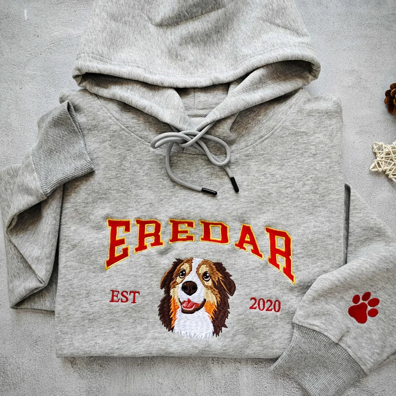 Custom Full Color Embroidered Sweatshirt/T-shirt/Hoodie With Pet Portrait