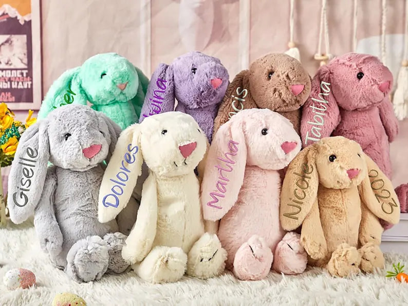 Customized plush toys with bunny ears monogrammed embroidery