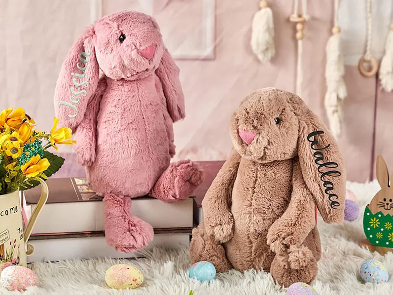 Customized plush toys with bunny ears monogrammed embroidery
