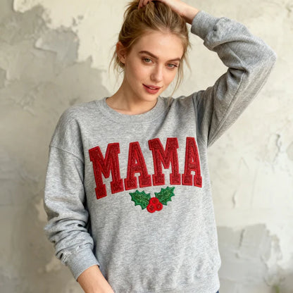 Christmas Mama Sweatshirt Embroidered Glitter Crewneck