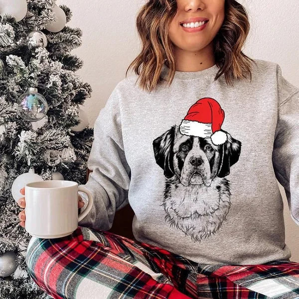 Custom Pet Christmas Sweatshirt Personalized Dog Cat Santa Hat Graphic Crewneck