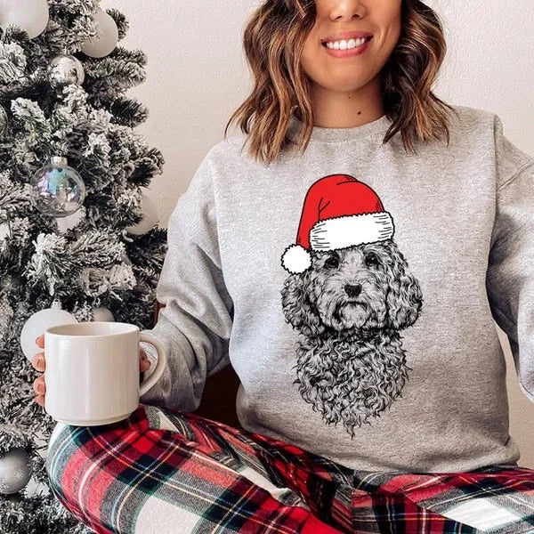 Custom Pet Christmas Sweatshirt Personalized Dog Cat Santa Hat Graphic Crewneck