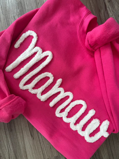 Custom Chenille Embroidered Sweatshirt With Option To Add Name On Sleeves