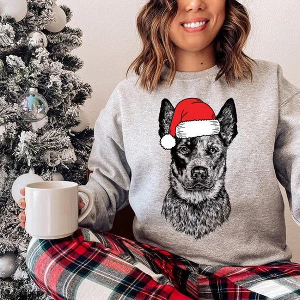Custom Pet Christmas Sweatshirt Personalized Dog Cat Santa Hat Graphic Crewneck