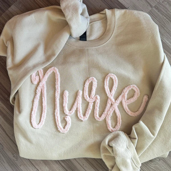 Custom Chenille Embroidered Sweatshirt With Option To Add Name On Sleeves